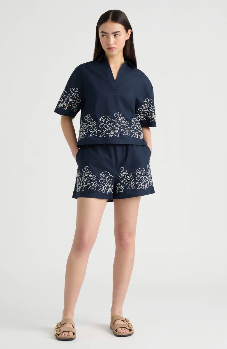 NVLT Floral Embroidered Poplin Shorts, Alternate, color, Navy/ White