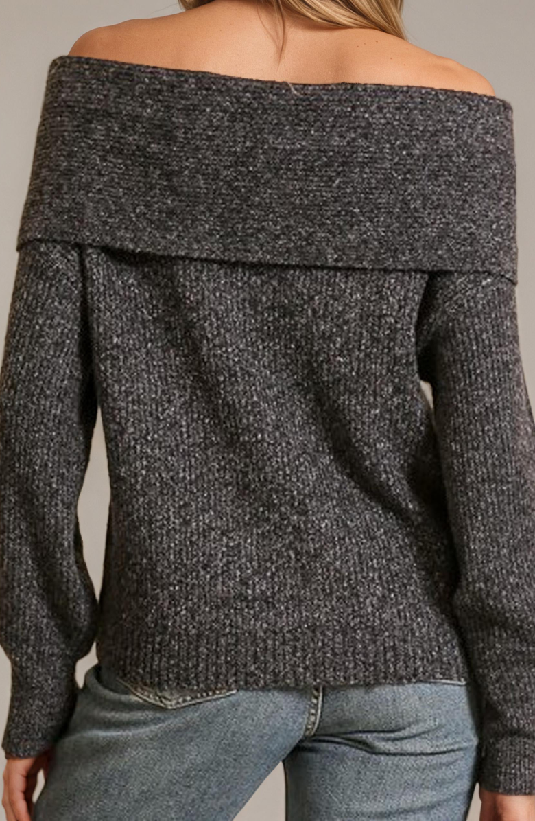 Modenaire Off-Shoulder Sweater with Twisted Neckline and Balloon Sleeves, Alternate, color, 