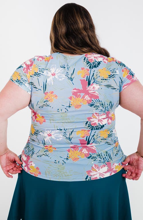 Calypsa Plus Size Short Sleeve Adele Swim Top In Blue