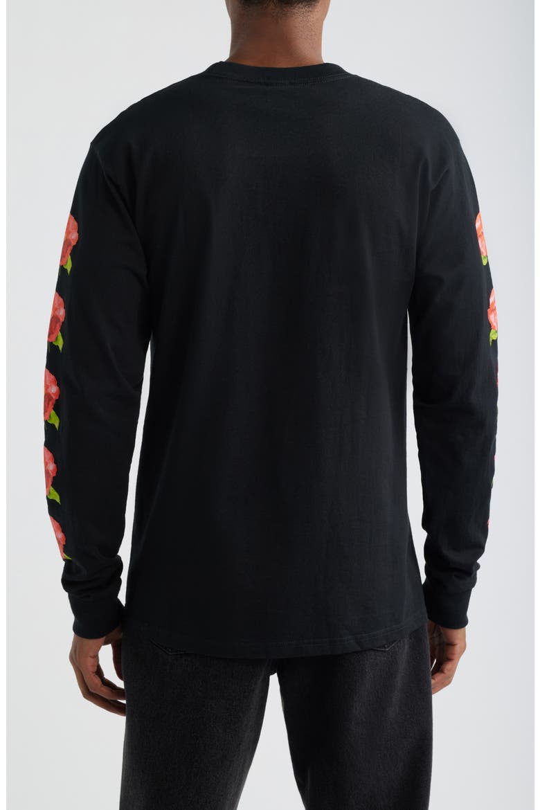 Watercolor Poppy Long Sleeve Cotton Graphic T-Shirt, Alternate, color, BLACK