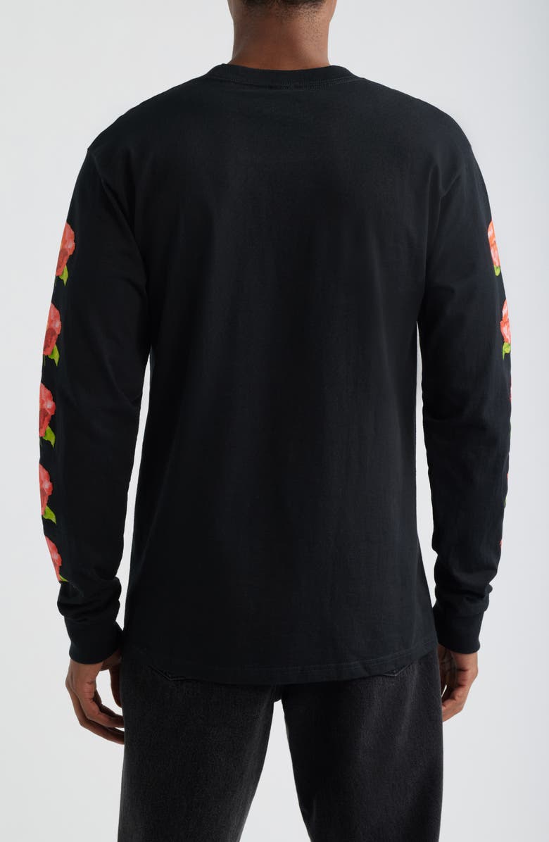 Obey Watercolor Poppy Long Sleeve Cotton Graphic T-Shirt, Alternate, color, Black