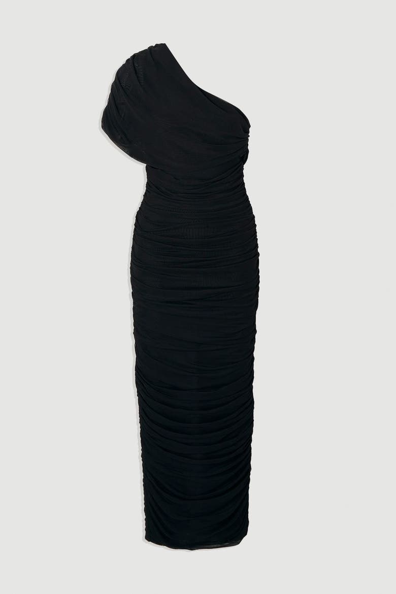 Mesh Asymmetric Neck Knit Maxi Dress, Alternate, color, Black