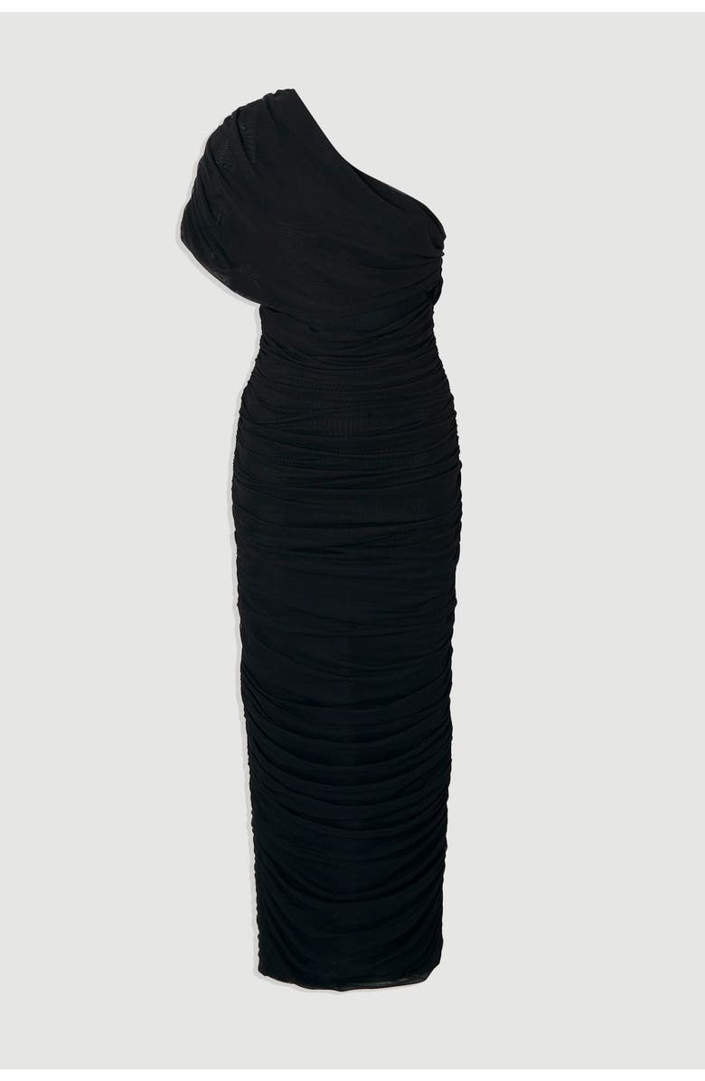 Karen Millen Mesh Asymmetric Neck Knit Maxi Dress, Alternate, color, Black
