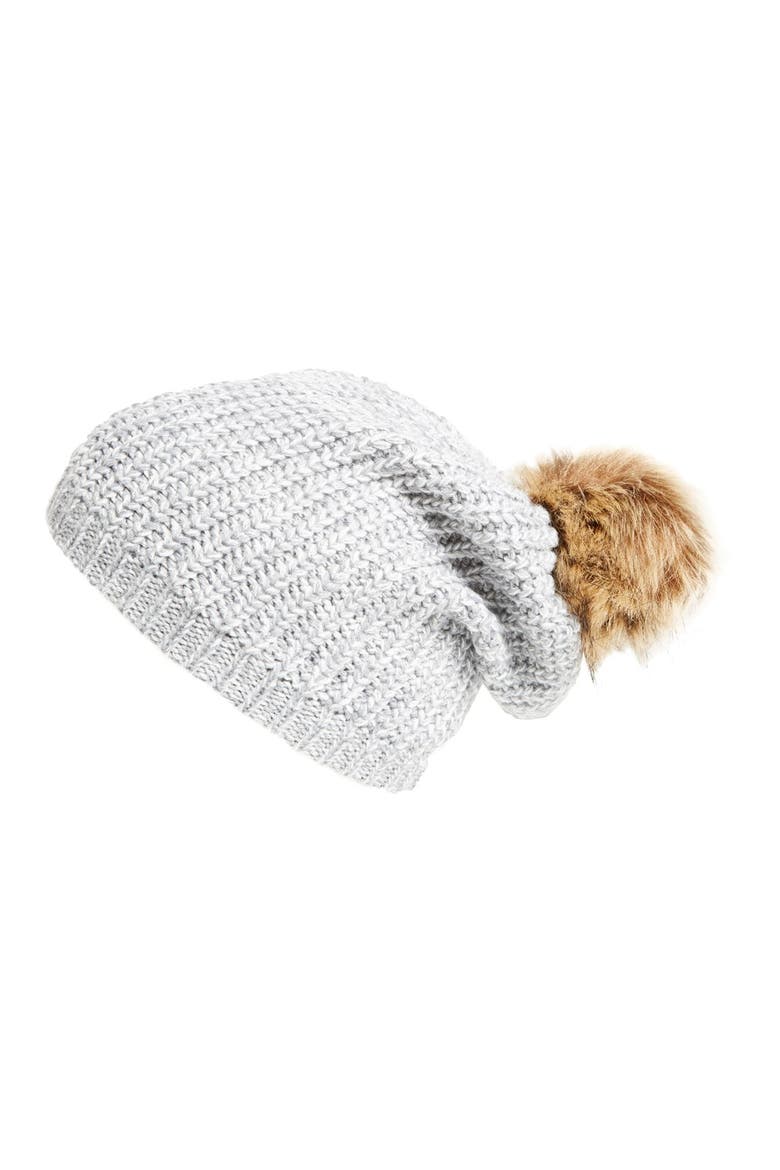 Pom Knit Beanie, Main, color, GREY