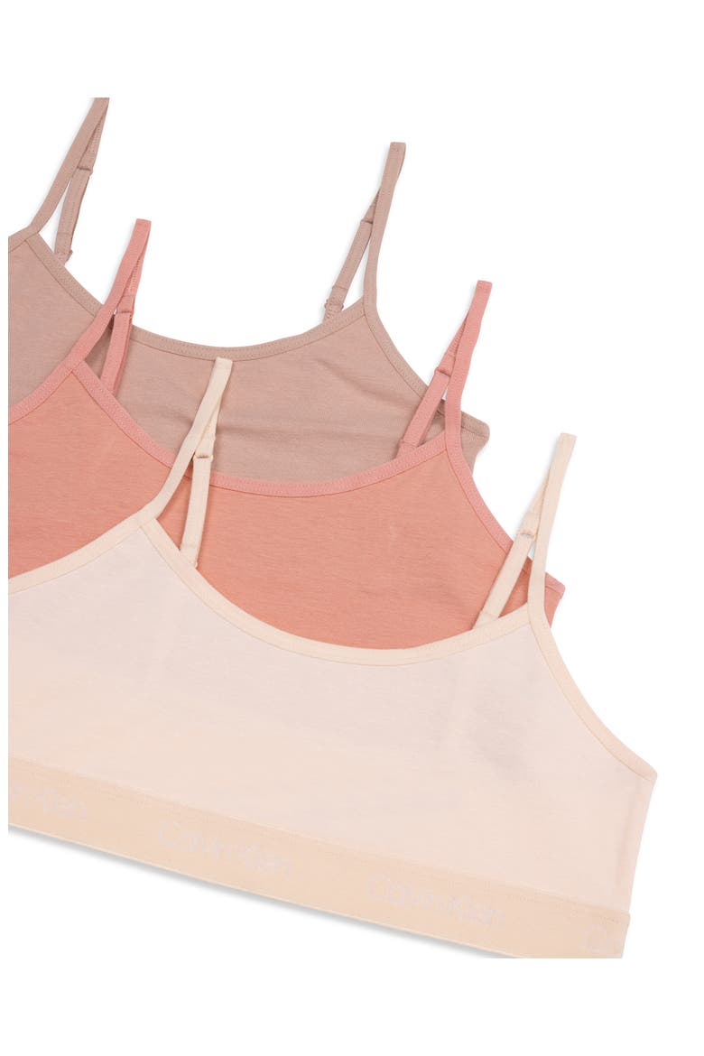 Kids' Assorted 3-Pack Stretch Cotton Bralettes, Alternate, color, SAND/ RDWN/ CEDAR