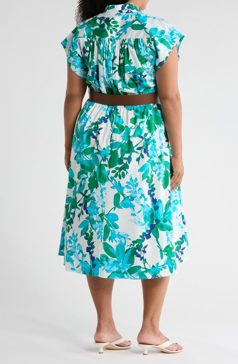 Calvin Klein Belted Stretch Cotton Midi Dress, Alternate, color, Kelly Multi