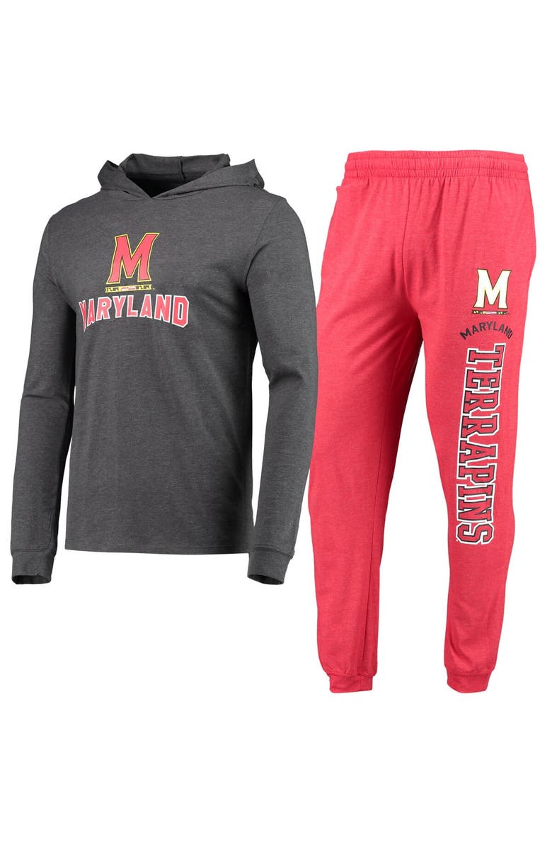 CONCEPTS SPORT Men's Concepts Sport Red/Heather Charcoal Maryland Terrapins Meter Long Sleeve Hoodie T-Shirt & Jogger Pajama Set, Alternate, color, Red