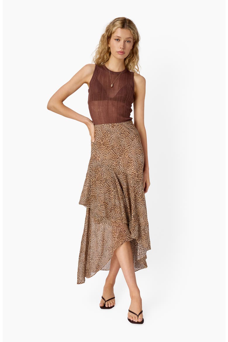 Yazmeena Asymmetric Ruffle Chiffon Skirt, Alternate, color, LEOPARD