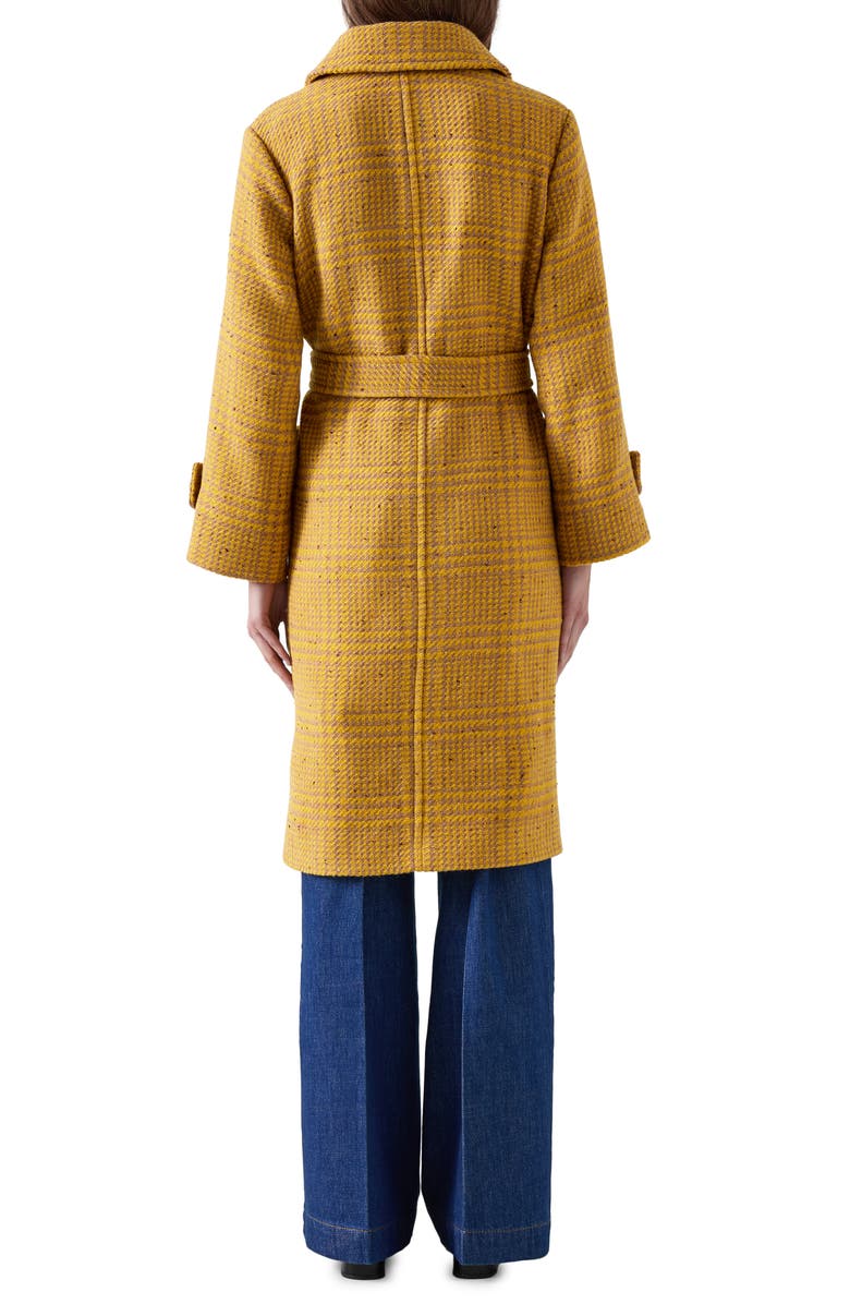LK Bennett Blythe Check Stretch Wool Blend Coat, Alternate, color, Yellow Multi