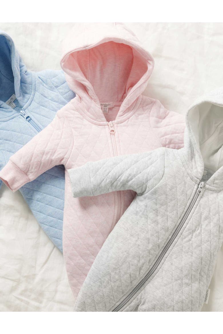Quilted Hooded Coverall Onsie, Alternate, color, Pale Blue Melange