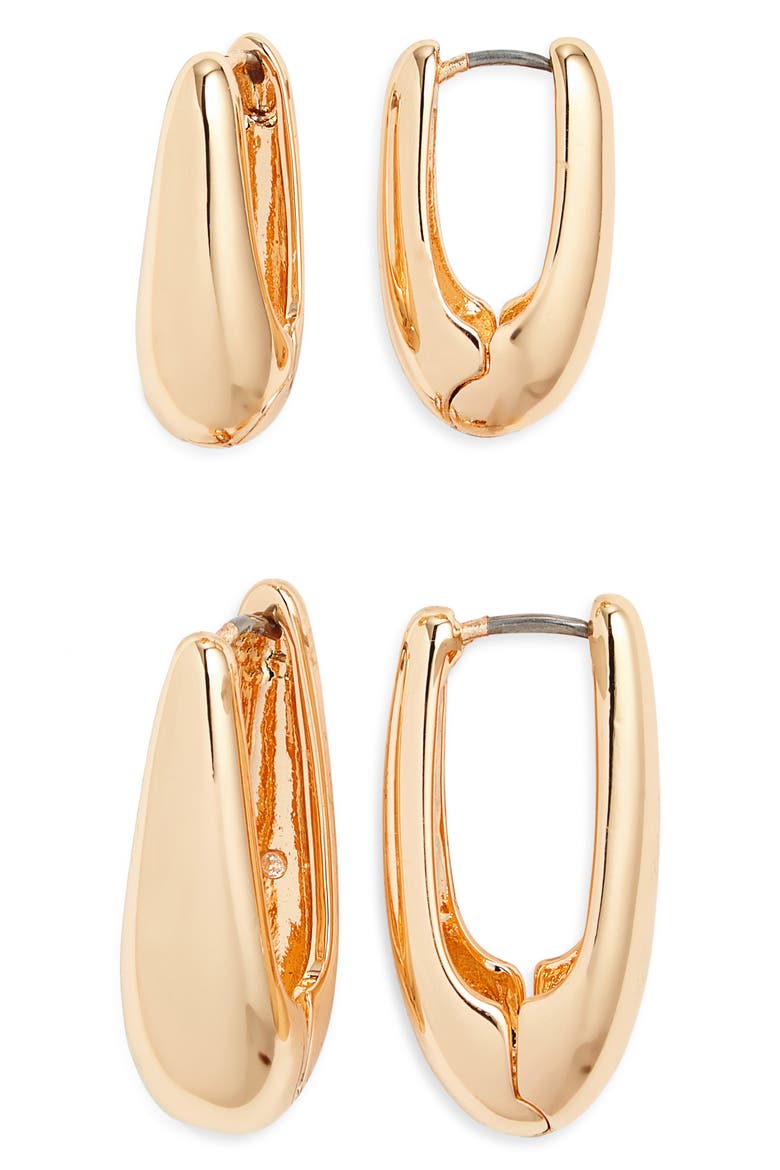 Set of 2 Oval Hoop Earrings, Main, color, GOLD