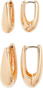 Open Edit Set of 2 Oval Hoop Earrings