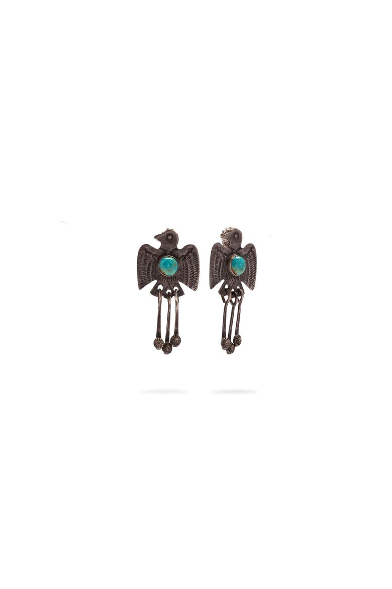 Turquoise Bird Navajo Earrings, Main, color, Silver