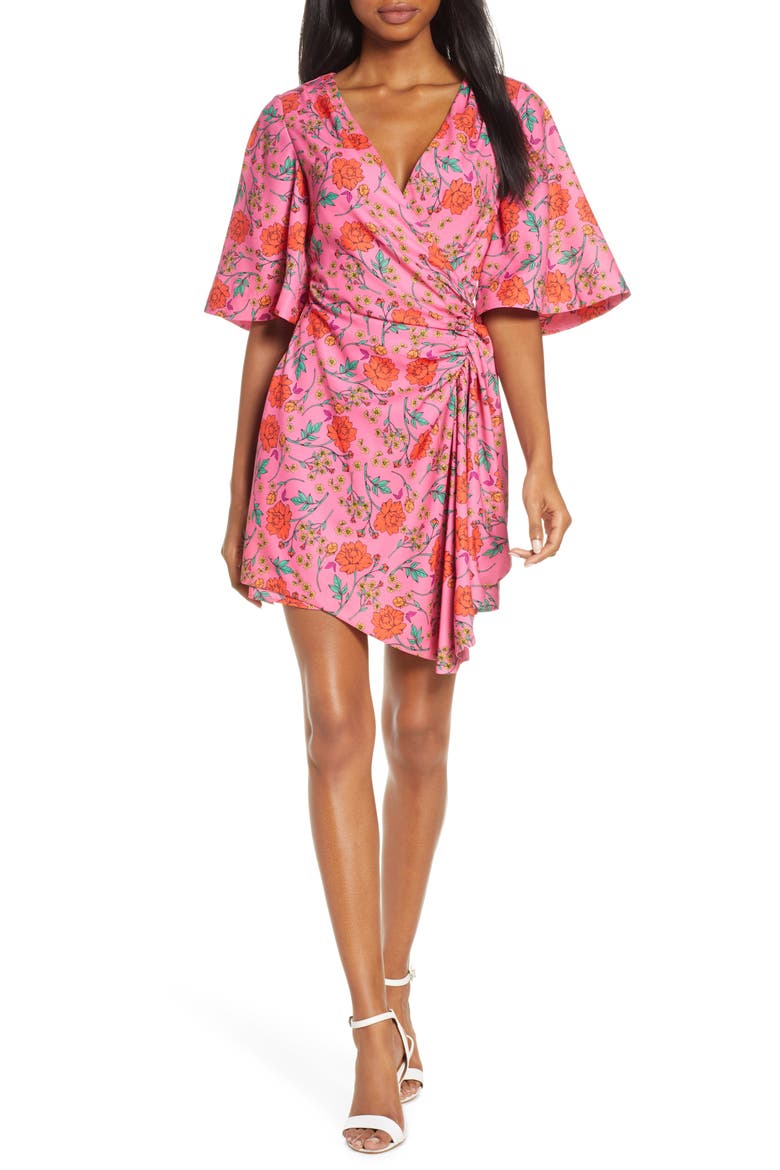 Hana Floral Side Ruched Minidress, Main, color, FUCHSIA FLORAL