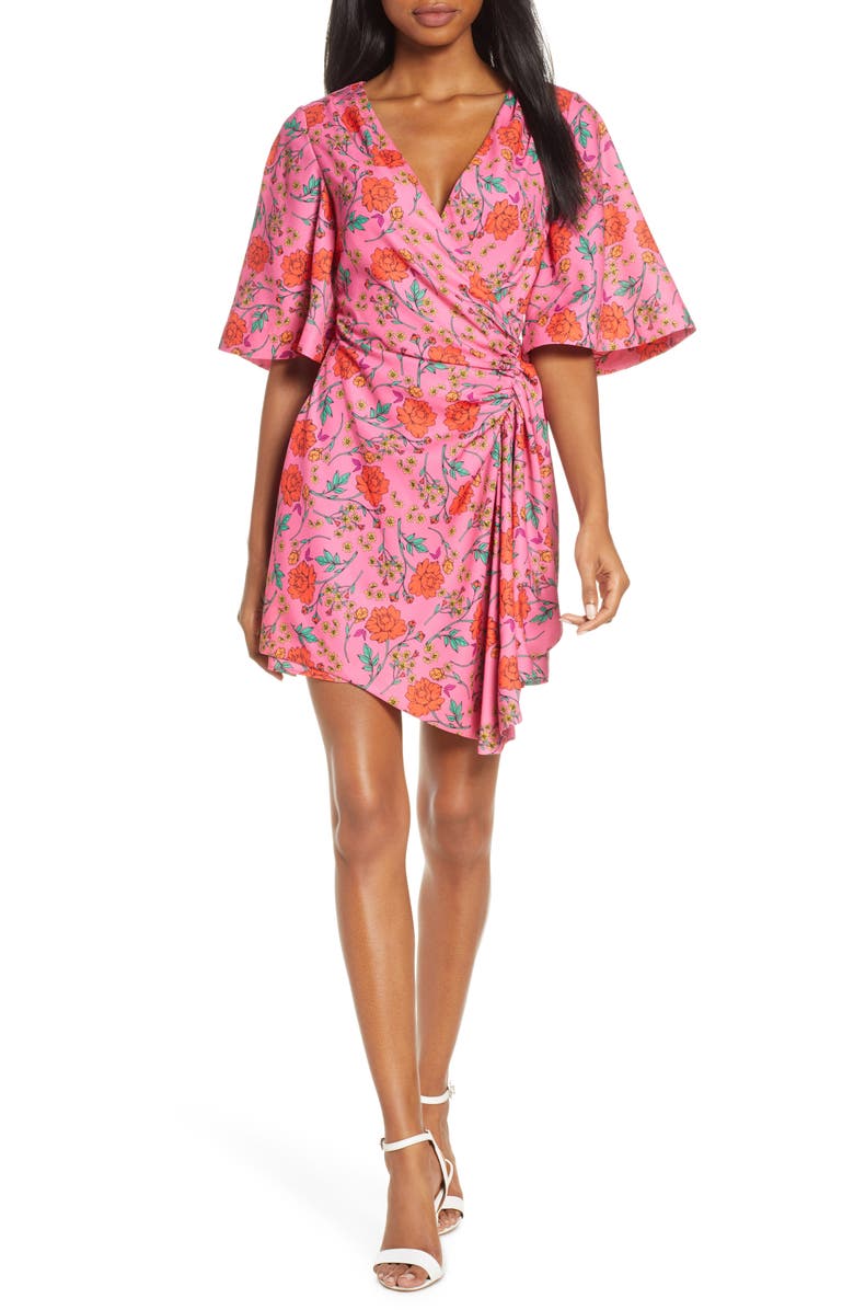 Finders Keepers Hana Floral Side Ruched Minidress, Main, color,
