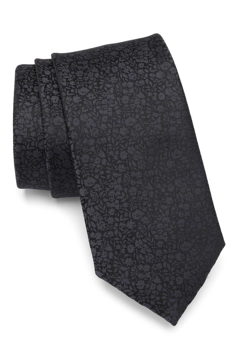 Verdon Floral Tie, Main, color, BLACK
