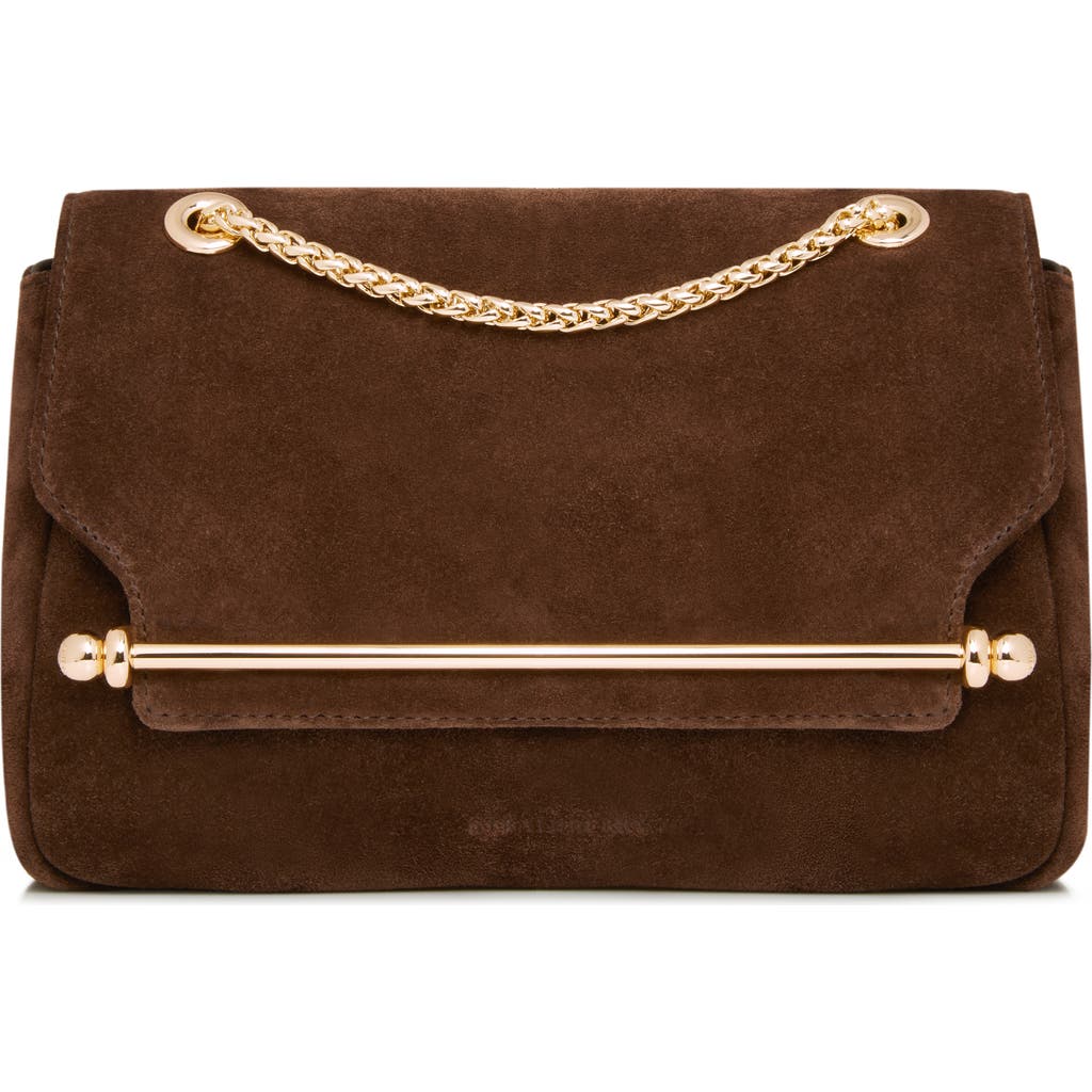 Strathberry Mini East/west Suede Soft Crossbody Bag In Chocolate