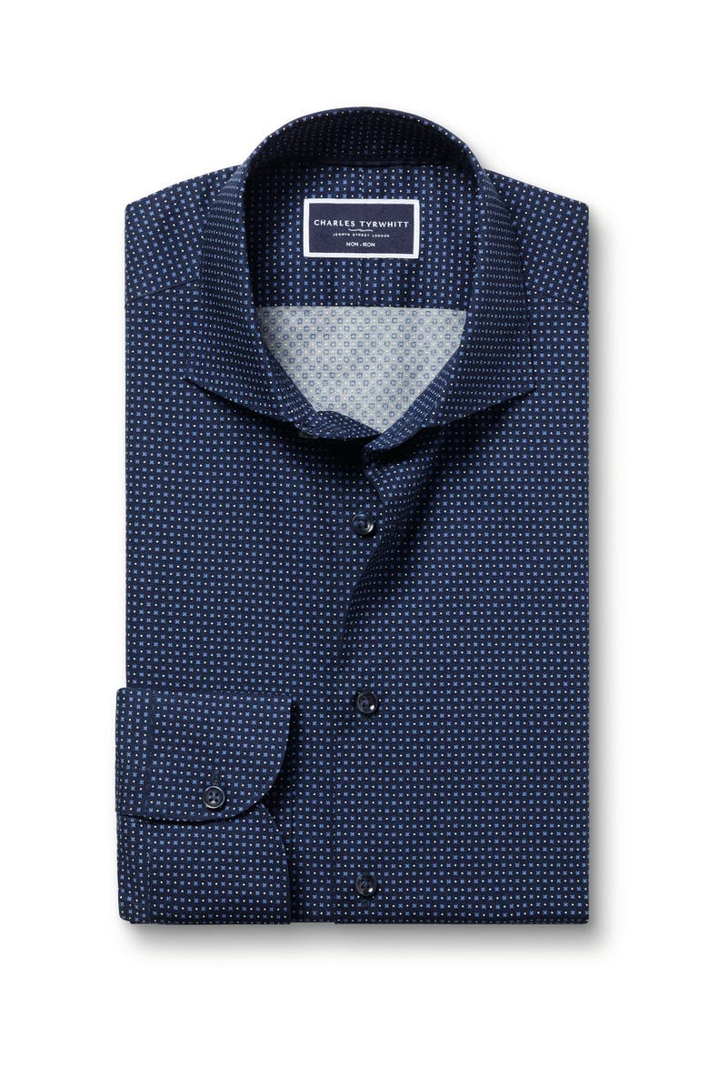 Charles Tyrwhitt Slim Fit Semi-Cutaway Collar Non-Iron Floral Geo Print Shirt, Alternate, color, French Blue