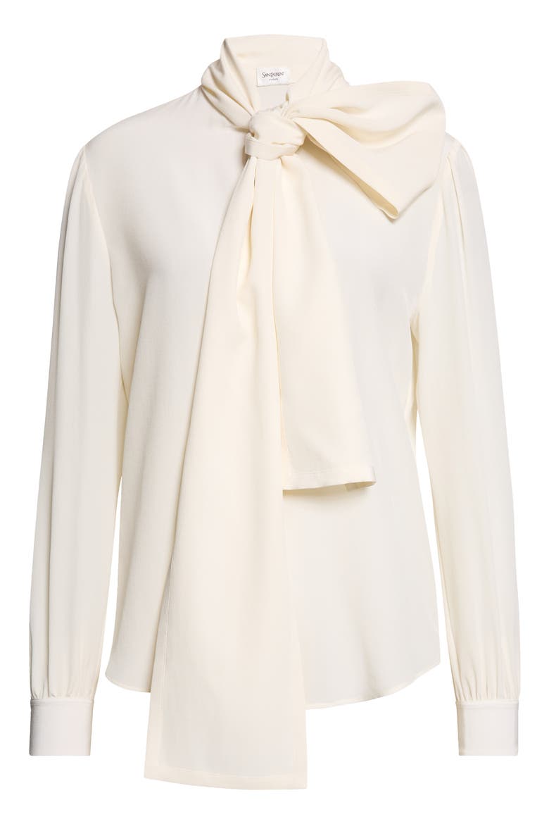 Tie Neck Silk Crêpe de Chine Button-Up Shirt, Alternate, color, CRAIE