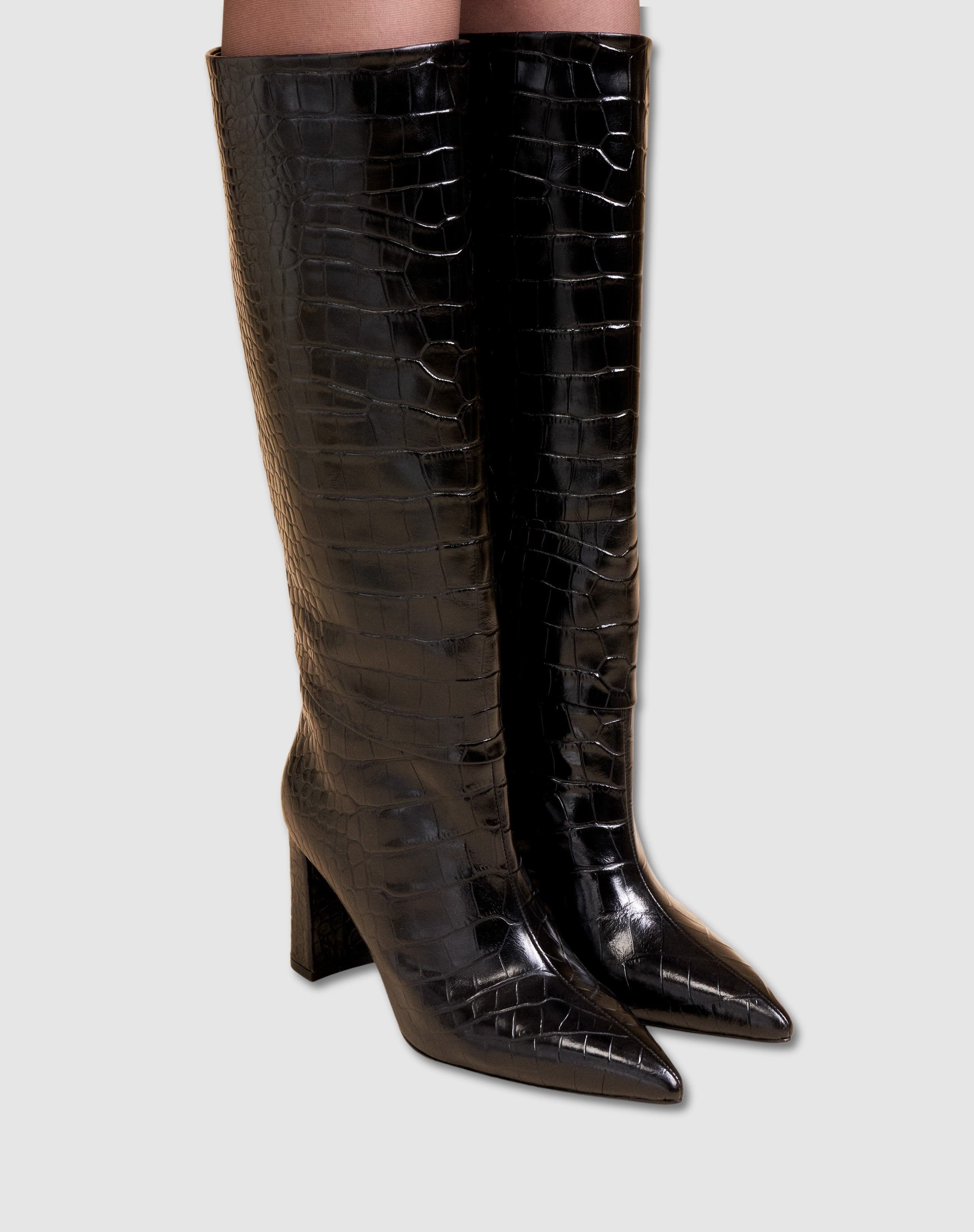 MI/MAI Wassily Croc-style Long Boot, Alternate, color, Black