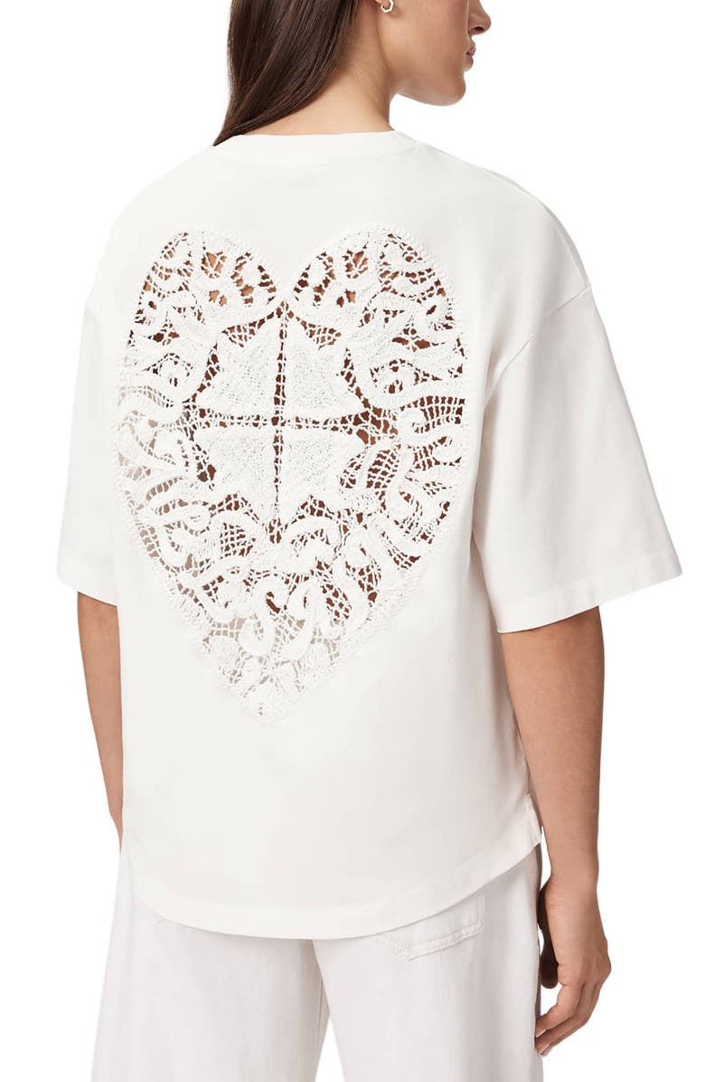 AllSaints Esme Amelie Crochet Heart Back T-Shirt, Alternate, color, Ecru White
