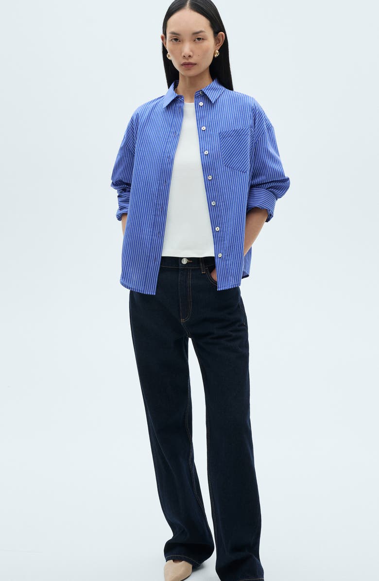 MANGO Pinstripe Button-Up Shirt, Alternate, color,