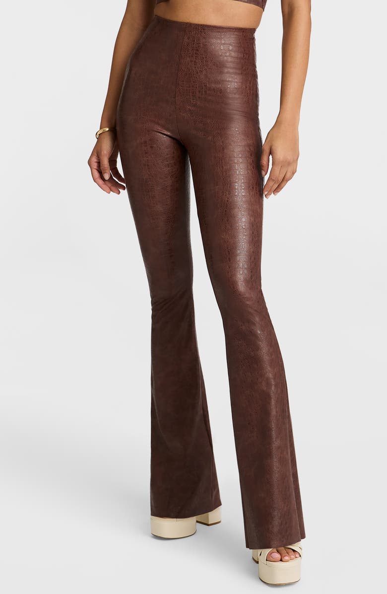 Commando Animal Print Faux Leather Flare Leg Pants, Main, color, Brown Croc