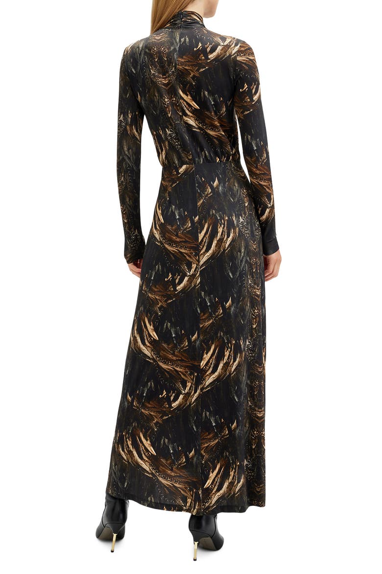 Mina Printed Long Sleeve Slim Fit Maxi Dress, Alternate, color, CHARM BLACK