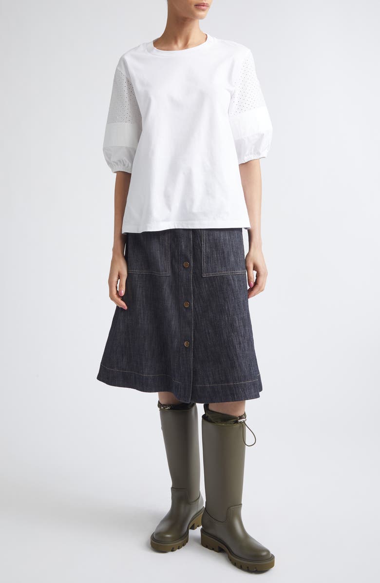 Moncler Flax Blend Crewneck T-Shirt, Alternate, color, White