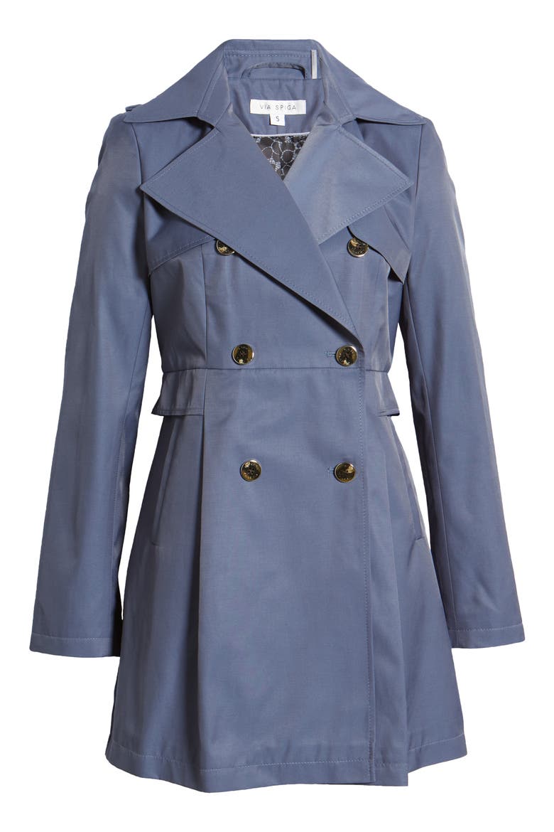 Water Repellent Hooded Cotton Blend Trench Coat, Alternate, color, BLUE STEEL