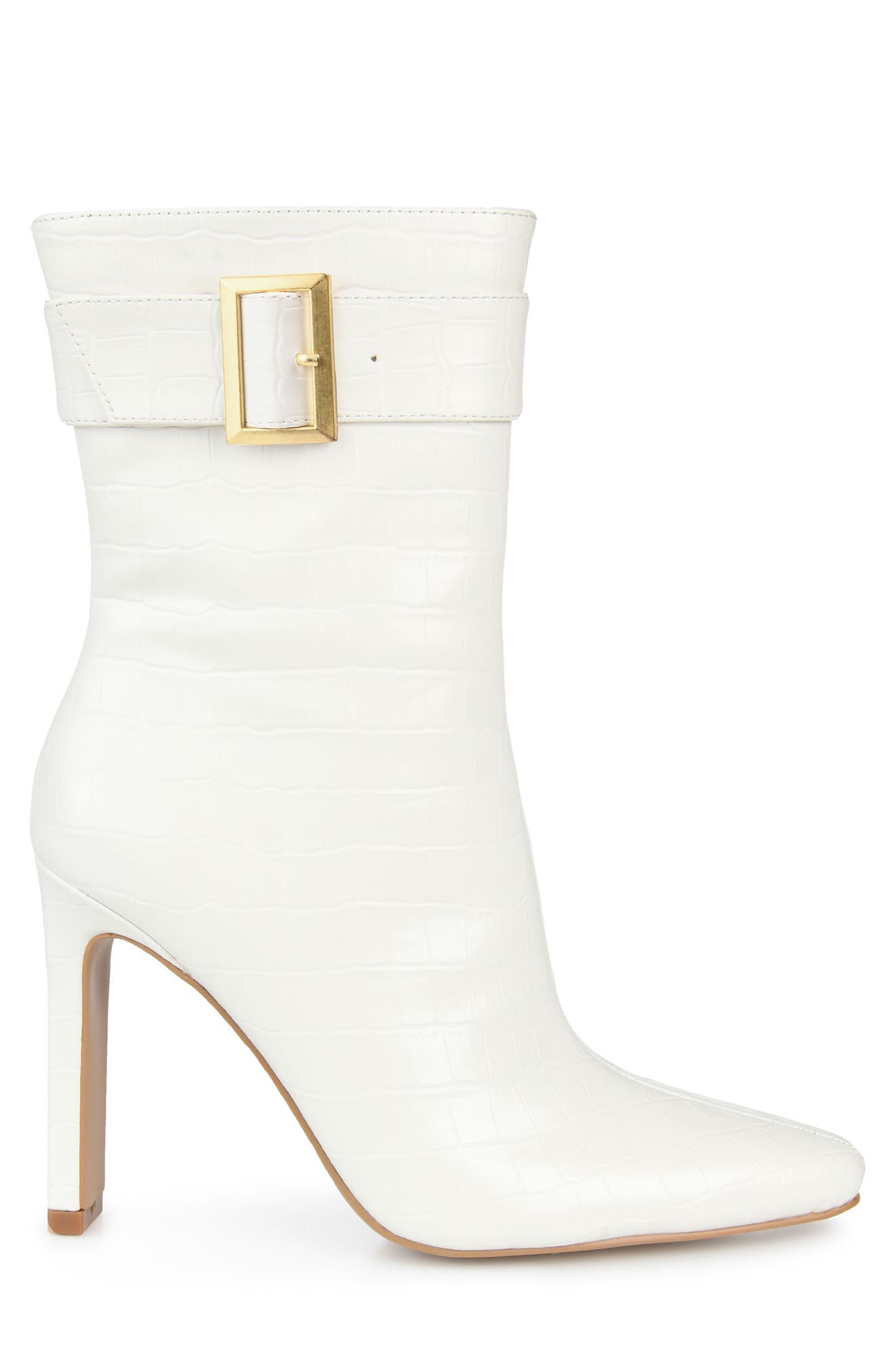 Journee Collection Elaine Croc Embossed Comfort Foam Bootie, Alternate, color, White