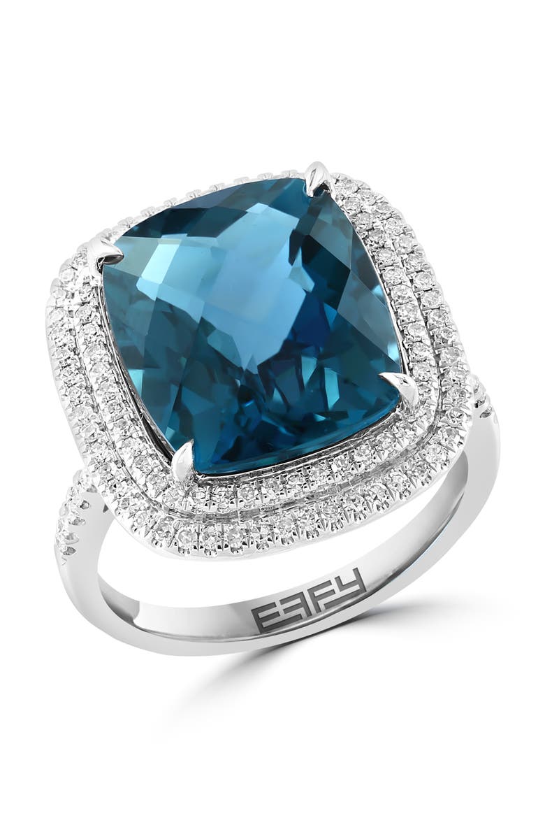 14K White Gold Midnight Ocean London Blue Topaz Ring, Main, color, Blue