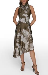 Donna Karan New York Floral Print Asymmetric Midi Dress