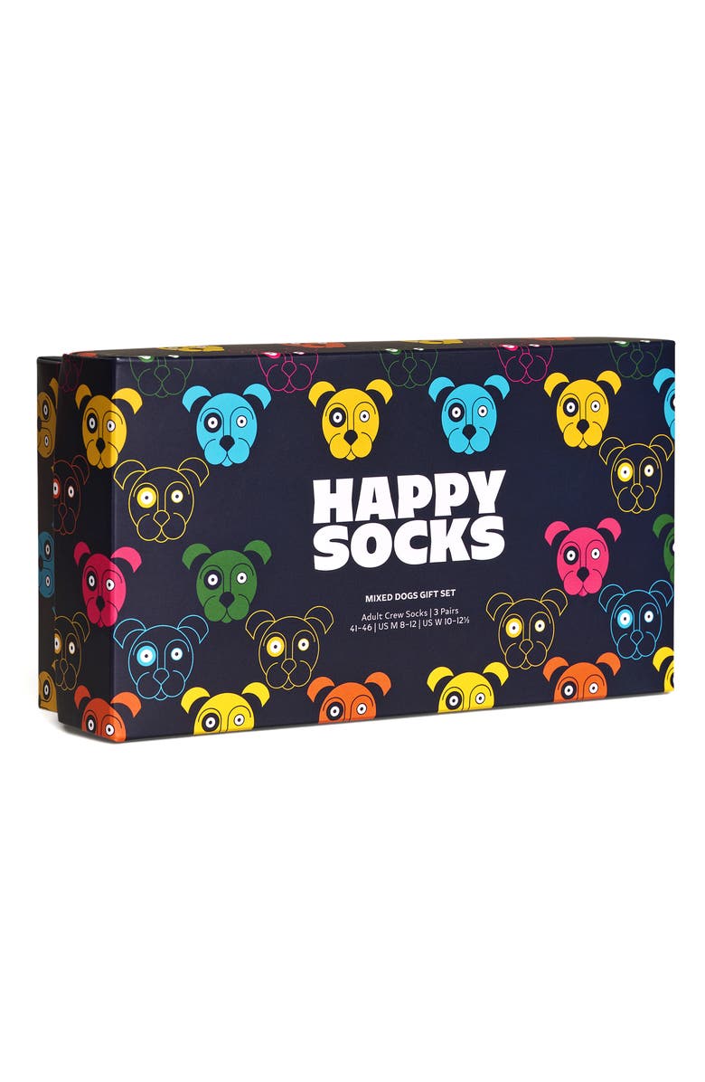 Happy Socks Mixed Dog 3-Pack Cotton Blend Crew Socks Gift Set, Alternate, color, Navy