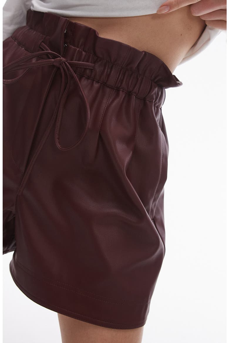 Paperbag Waist Drawstring Faux Leather Shorts, Alternate, color, DARK RED