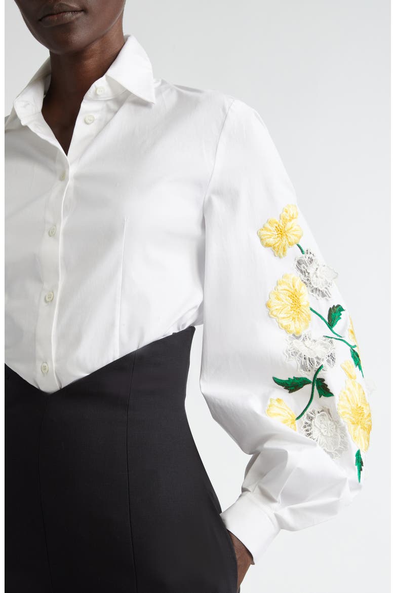 Embroidered Sleeve Stretch Cotton Button-Up Shirt, Alternate, color, WHITE MULTI
