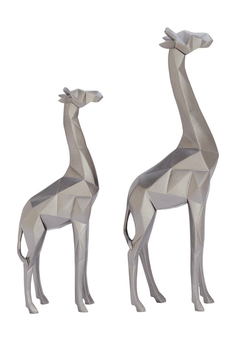 COSMO BY COSMOPOLITAN Large Modern Style Metallic Silver Giraffe Statue - Set of 2, Alternate, color,