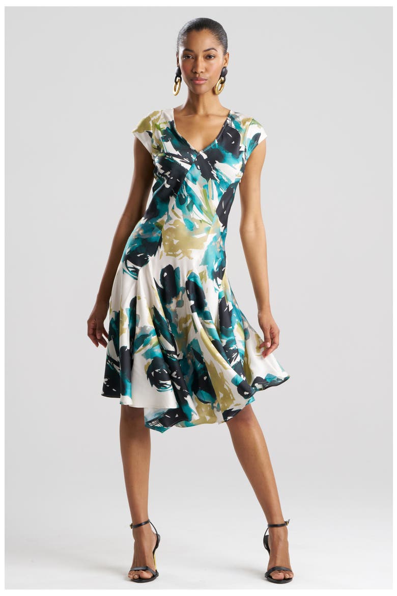 Mira Silk Twill Asymmetric Swing Dress, Main, color, MIDNIGHT TEAL