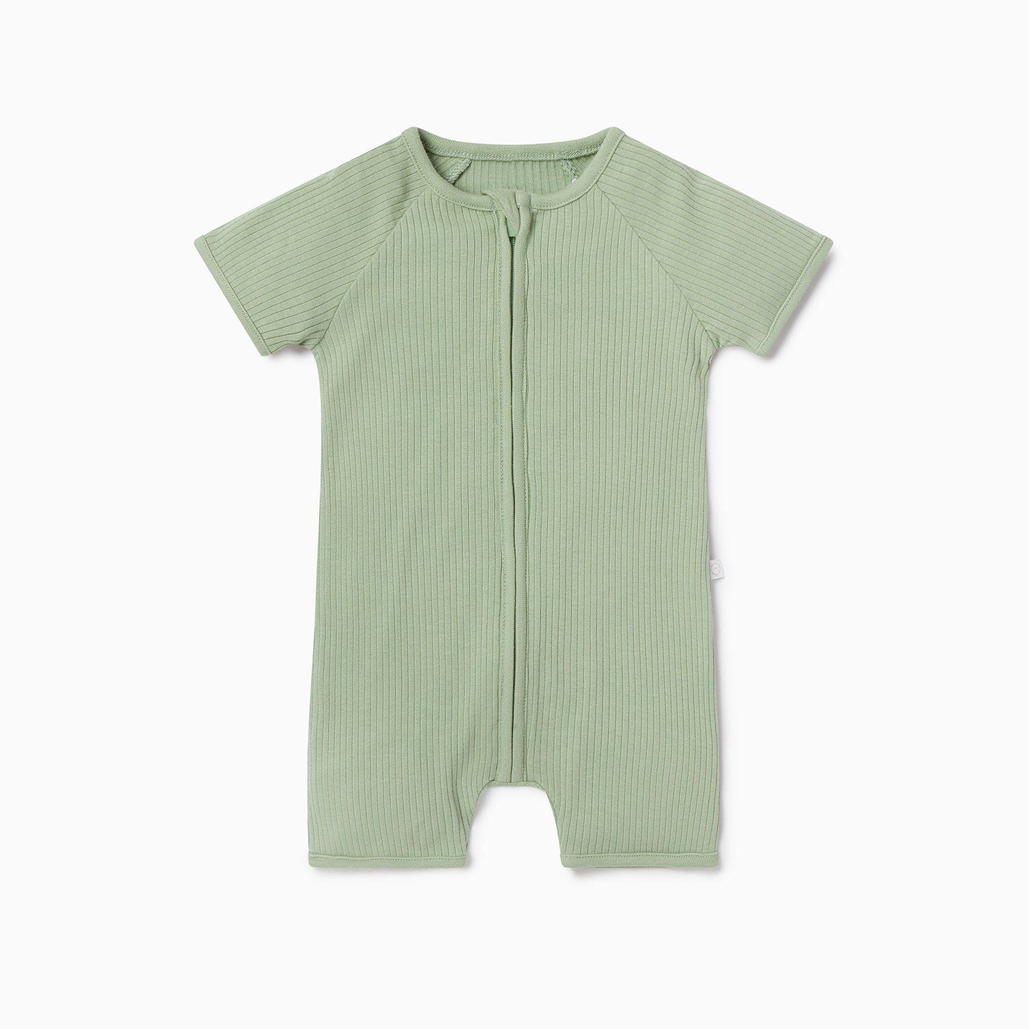 Mori Kids'  Ribbed Summer Zip-up Sleepsuit In Green