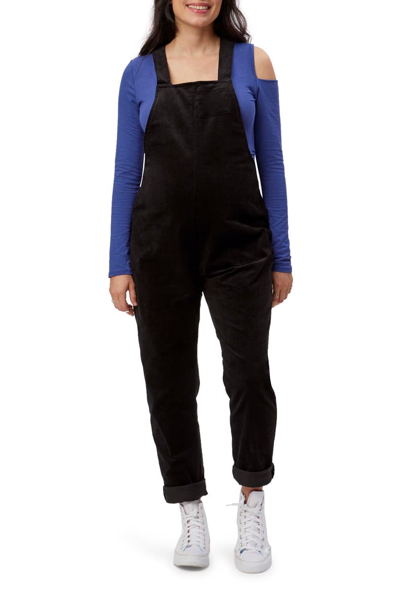 Corduroy Maternity Overalls, Main, color, BLACK