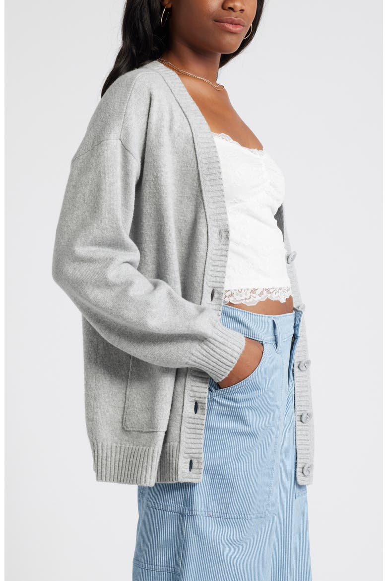 Oversize Front Pocket Cotton Blend Cardigan, Alternate, color, GREY HEATHER