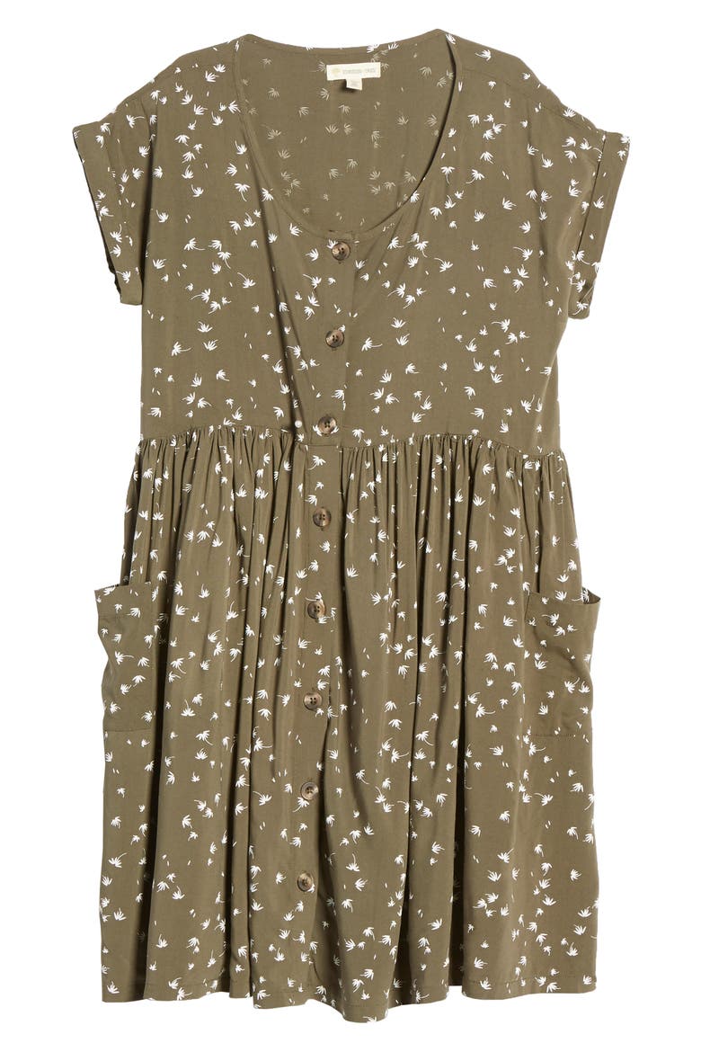 Print Button Front Dress, Main, color, OLIVE SARMA PETAL MINNIES