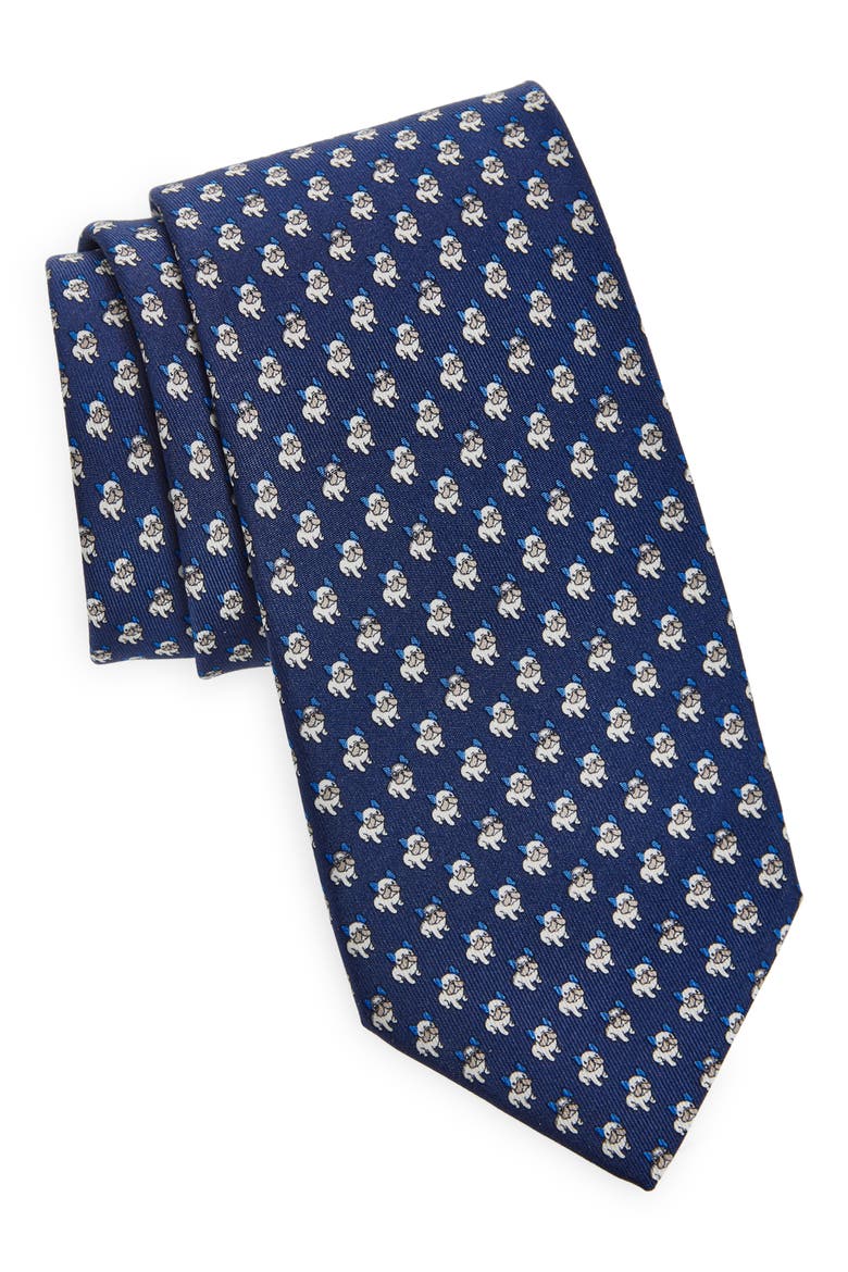 Zeus Dog Print Silk Twill Tie, Main, color, NAVY