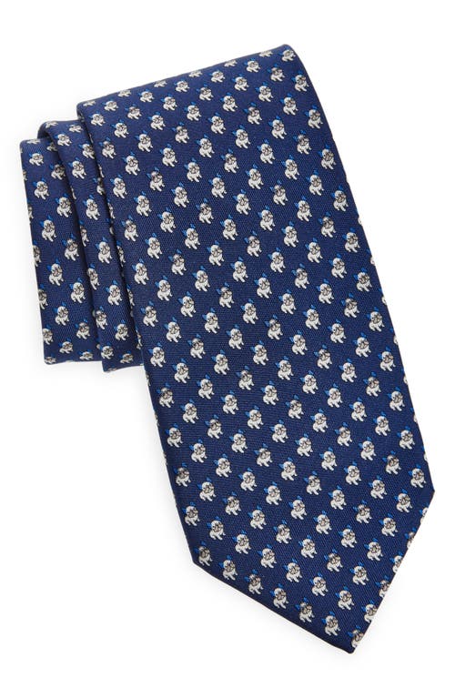 Ferragamo Zeus Dog Print Silk Twill Tie In Navy