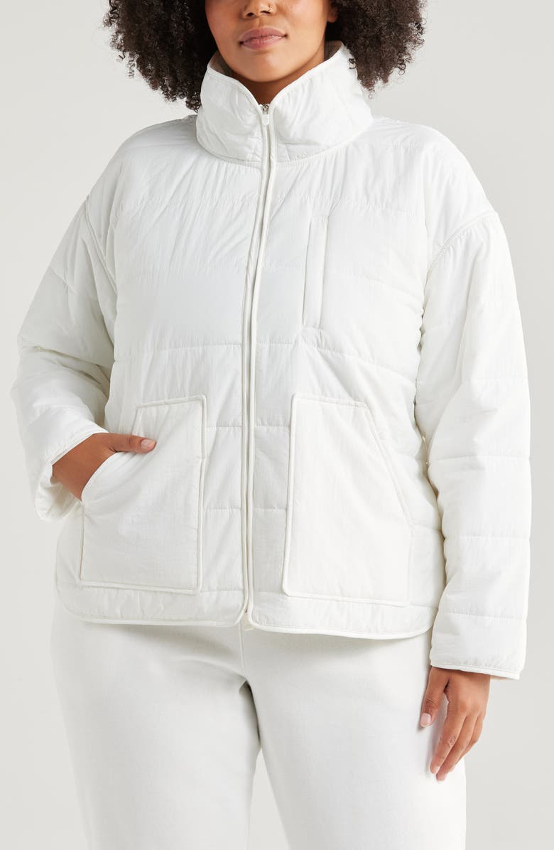 Zella Quilted Packable Jacket, Alternate, color, Ivory Cloud