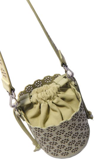 Perforated leather bucket bag