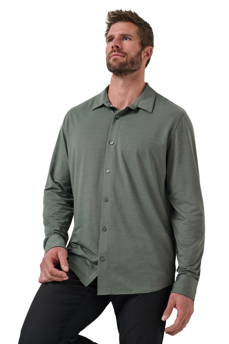 The Heather Knit Button-Up Shirt, Alternate, color, DARK OLIVE