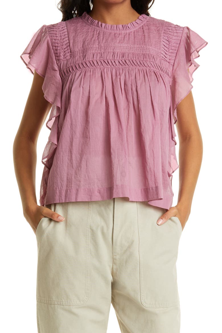 Layona Ruffle Sleeve Top, Main, color, ROSEWOOD