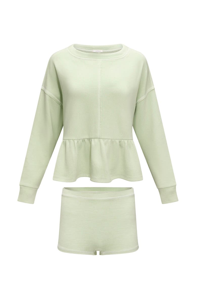 Norma Sweatshirt And Hot Short Sleep Set, Alternate, color, Medium green