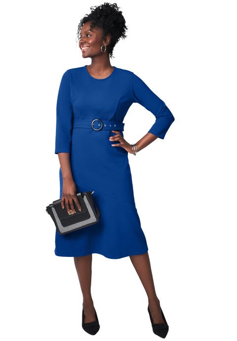 Knit Crepe Belt Dress (Plus Available)